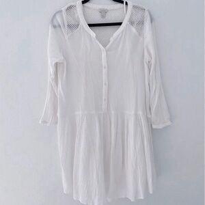 Nordstrom Hinge BOHO style women's white button drop waist dress Size Small 4 6